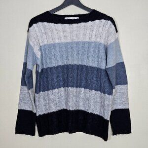 Skovhuus Sweater Womens M Multicolor Round Neck LS Wool Blend Cable Knit Cottage